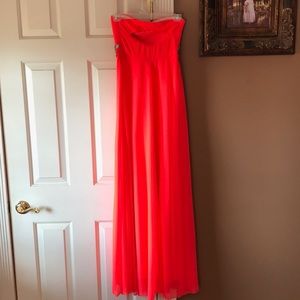 Floor length strapless coral formal dress. Size 3
